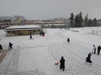 校舎前除雪作業の様子 校舎前除雪作業の様子